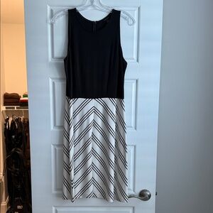 Ann Taylor Black Top with White Striped Midi Dress